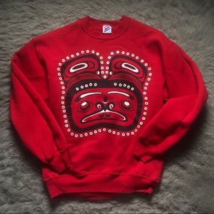 Vintage Pacific Northwest Native American Art 90s Sweatshirt Bead Embroidery